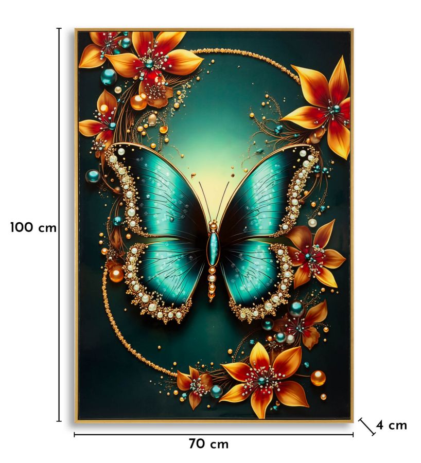 STAMPA DECORATA SU TELA LACCATA C/CORNICE BUTTERLY -A- FERRETTI