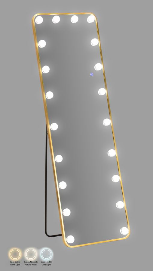 SPECCHIO DA TERRA LED HOLLYWOOD RETT. (LUCE CON 3 TEMPERATURE DI COLORE) - FERRETTI