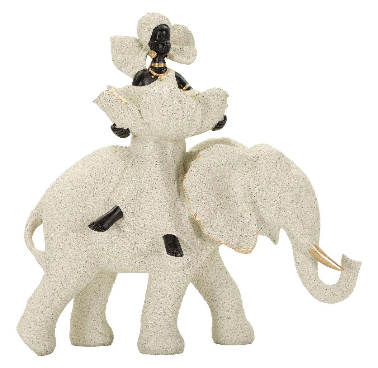 Scultura Etnica Donna Africana Su Elefante 29X13X29 Cm