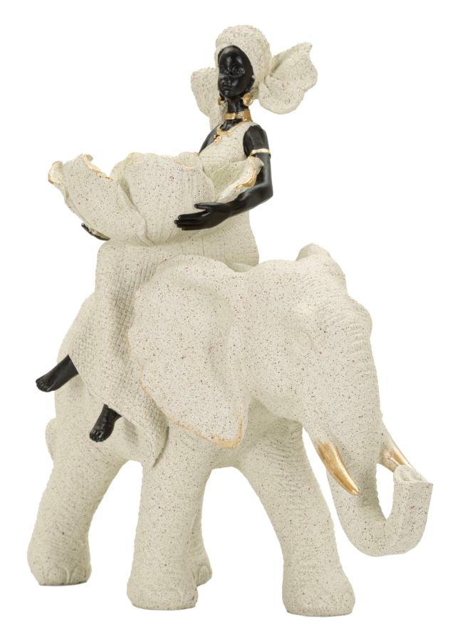 Scultura Etnica Donna Africana Su Elefante  29X13X29cm - Ferretti