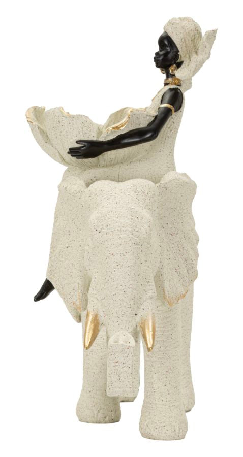 Scultura Etnica Donna Africana Su Elefante  29X13X29cm - Ferretti