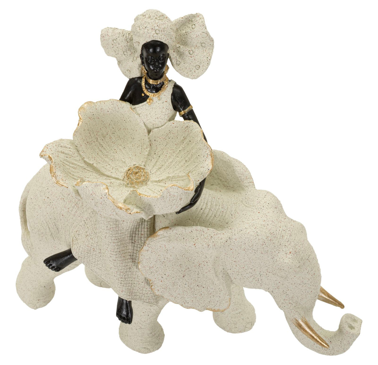 Scultura Etnica Donna Africana Su Elefante  29X13X29cm - Ferretti