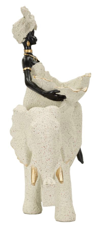 Scultura Etnica Donna Africana Su Elefante 50X16X34cm - Ferretti
