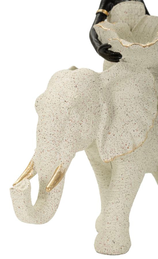 Scultura Etnica Donna Africana Su Elefante 50X16X34cm - Ferretti