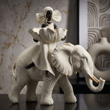 Scultura Etnica Donna Africana Su Elefante  29X13X29cm - Ferretti