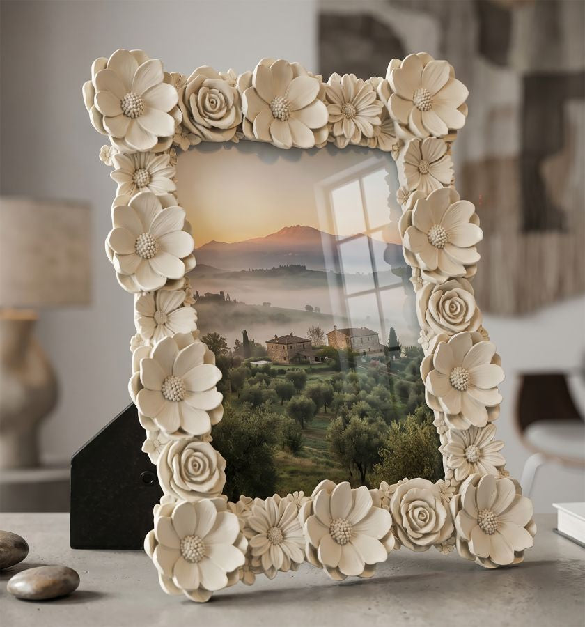 Cornice Con Fiori In Rilievo Cm 23,6X2,4X28,9 (Misura Interna Cm 15X20)