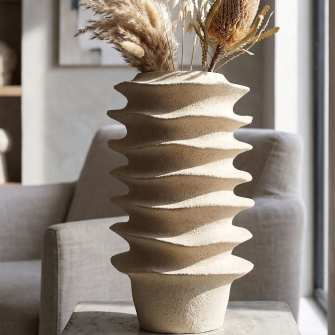 Vaso Stile Japandi Con Motivo A Fasce Ondulate Ø 29X49 - Ferretti