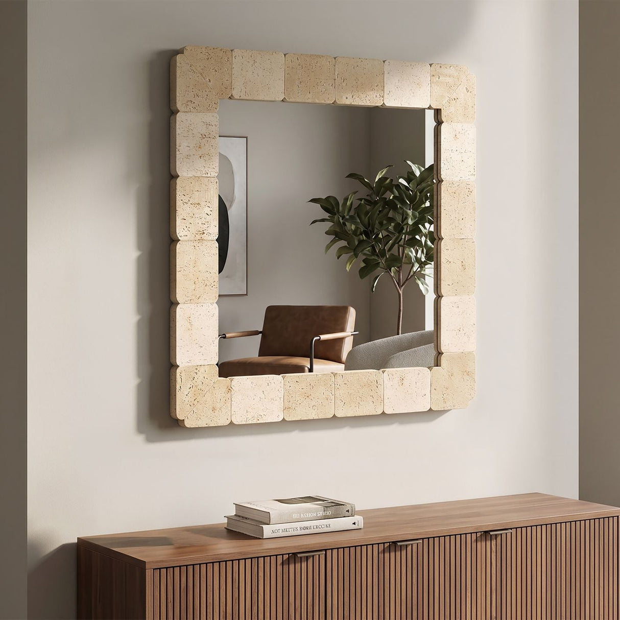 Specchio Da Parete Quadrato Stile Naturale 90X2,5X90cm - Ferretti