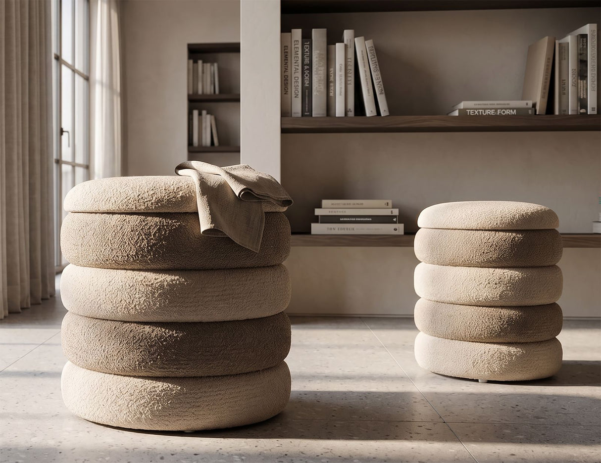 Set 2 Pouf Stile Nordico Cm Ø 44X47-35X39