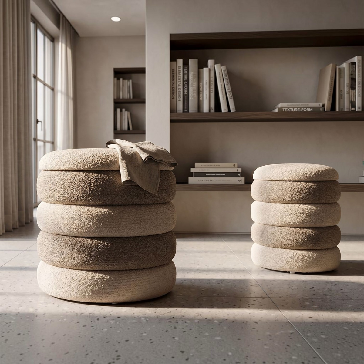 Set 2 Pouf Stile Nordico Naturale - Ferretti
