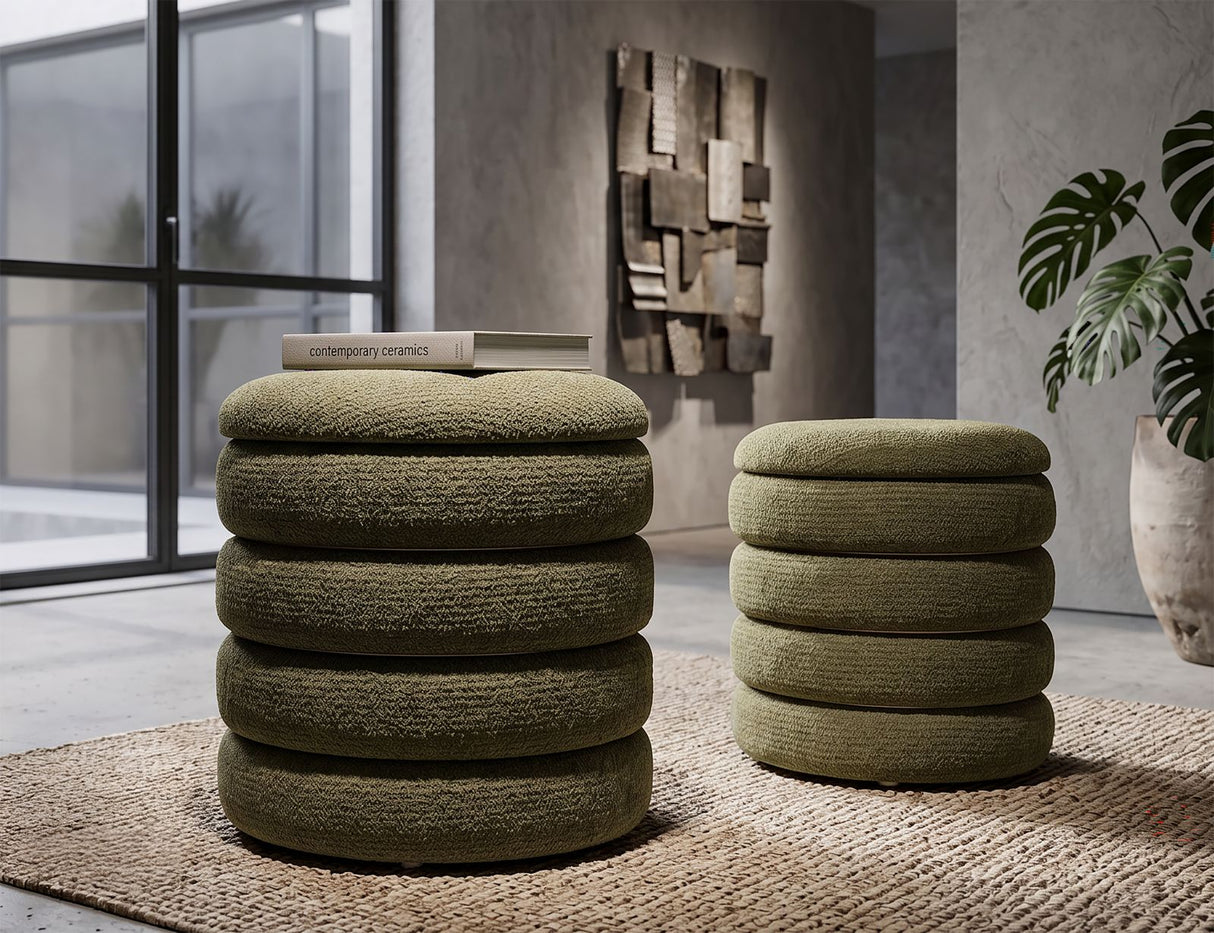 Set 2 Pouf Stile Nordico Cm Ø 44X47-35X39