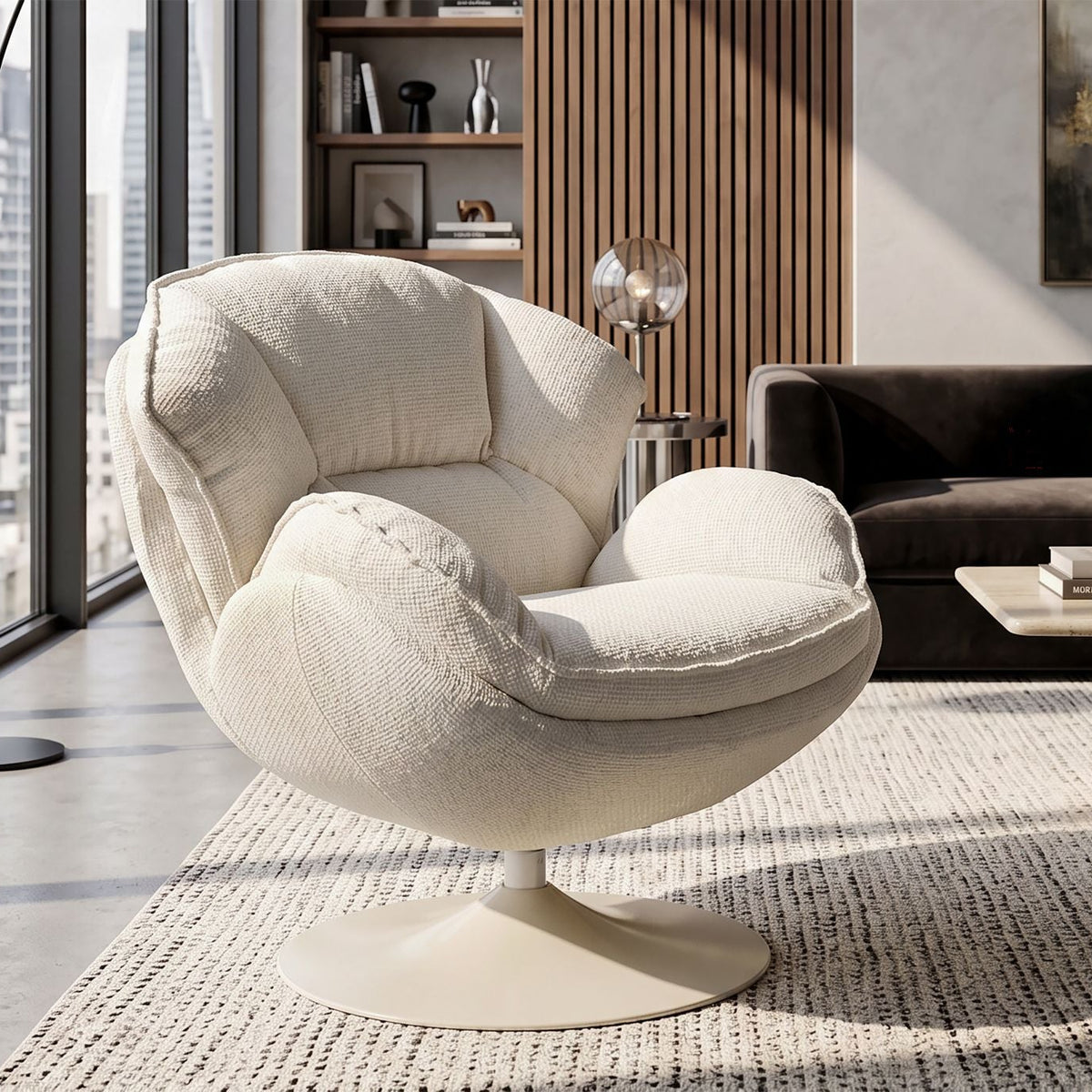Poltrona Girevole Bianca In Stile Retrò 85X80X81cm - Ferretti