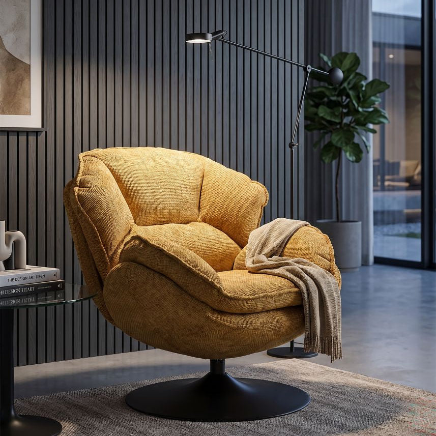 Poltrona Girevole Senape In Stile Retrò 85X80X81cm - Ferretti