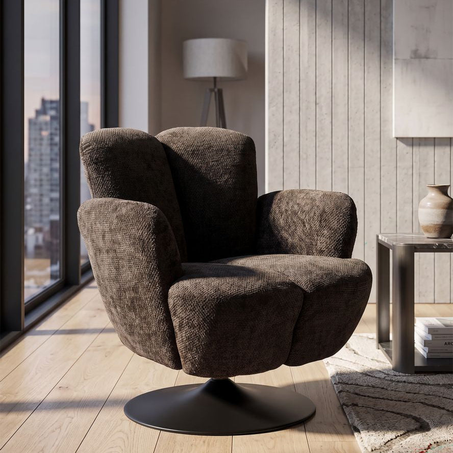 Poltrona Girevole Nera In Stile Retrò 86X77X92cm - Ferretti