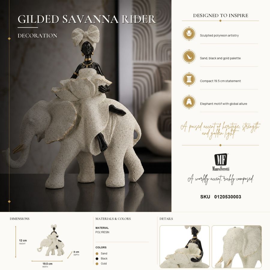 Scultura Etnica Donna Africana Su Elefante 50X16X34cm - Ferretti