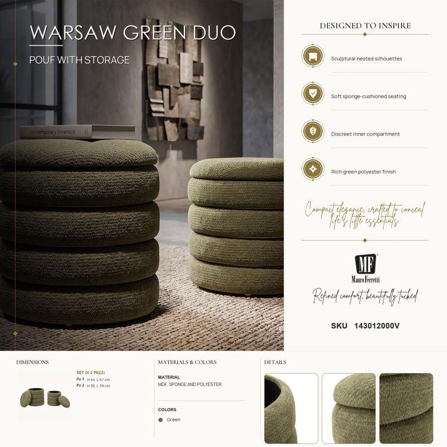 Set 2 Pouf Stile Nordico Cm Ø 44X47-35X39