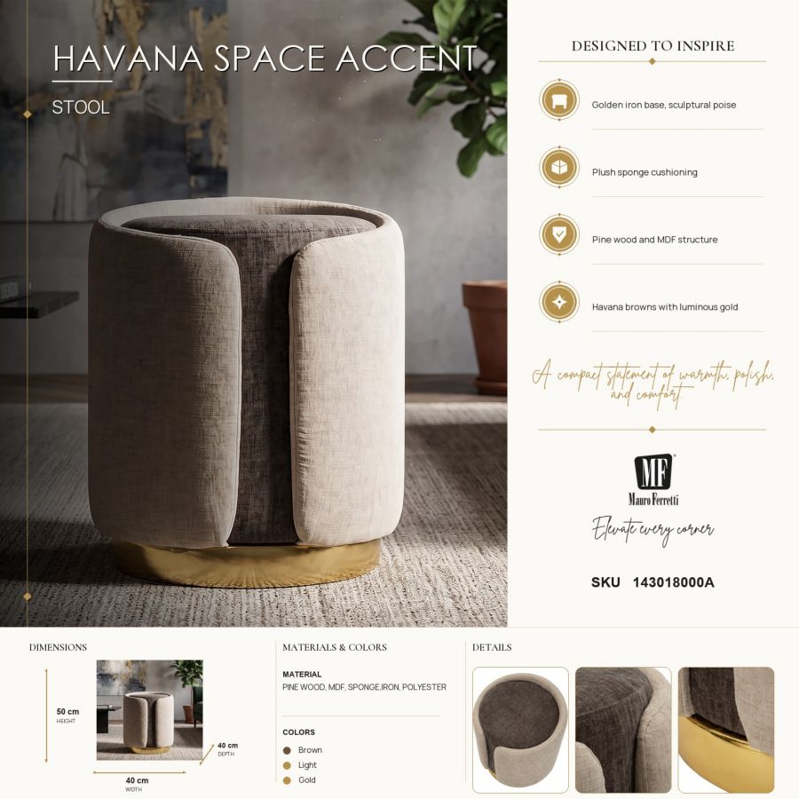 Pouf Stile Glam Bicolore Con Base Dorata Cm Ø 40X50