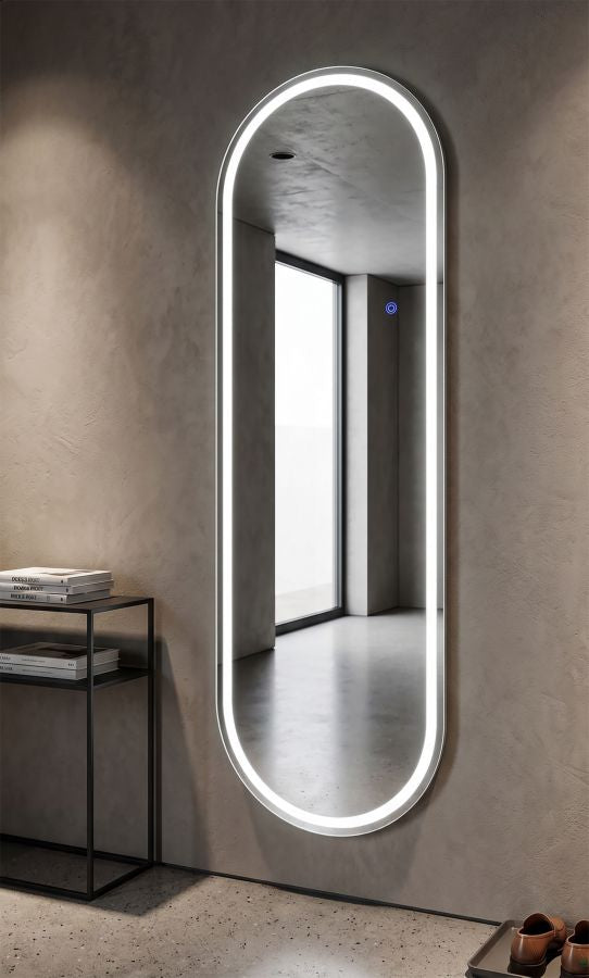 Specchio Da Muro Ovale Con Illuminazione Led A 3 Tonalità Di Luce 50X160 Cm