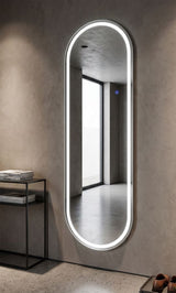 Specchio Da Muro Ovale Con Illuminazione Led A 3 Tonalità Di Luce 50X160 Cm