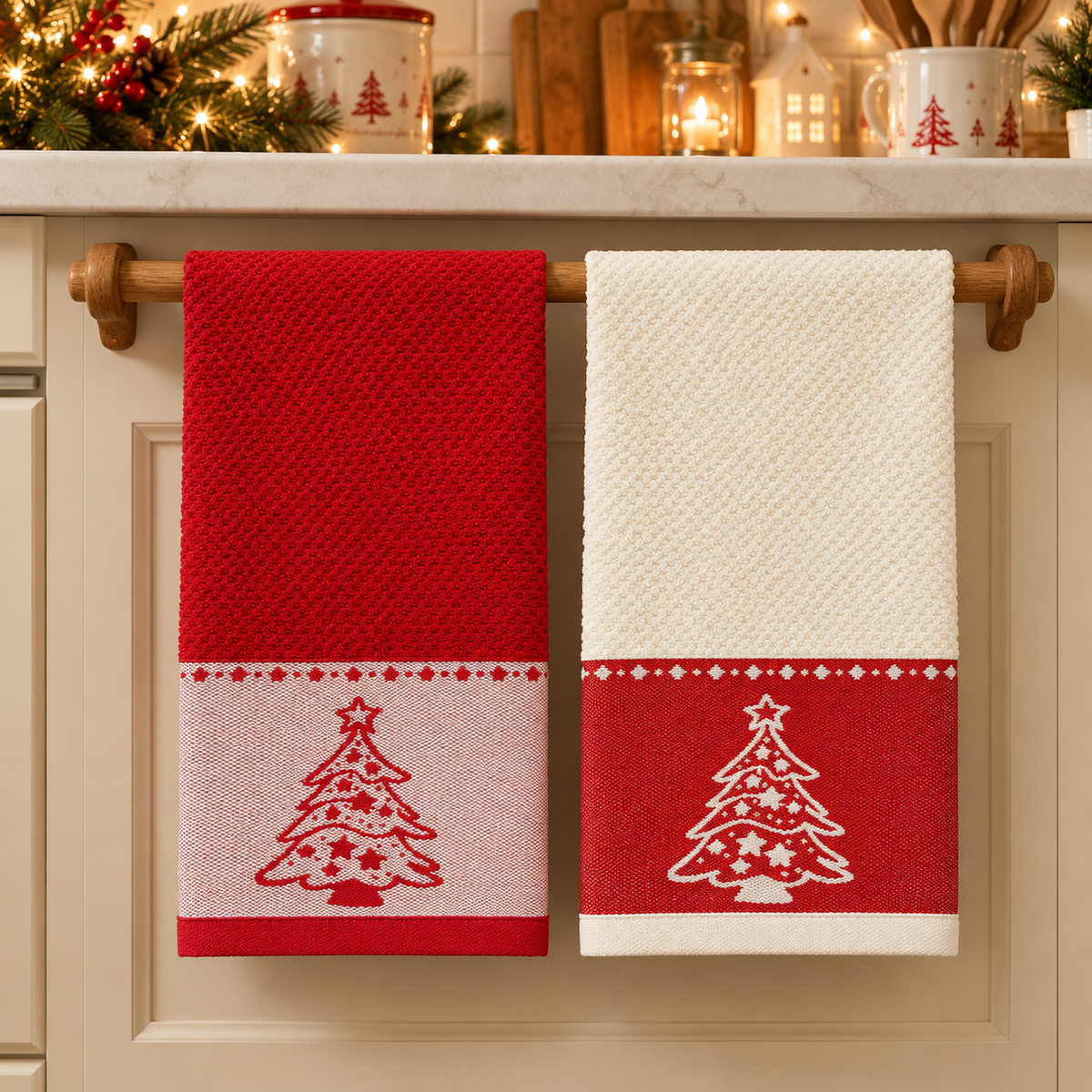Coppia Strofinacci Natalizi Jacquard Finlandia Albero di Natale - Vingi
