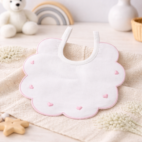 Bavaglino Neonato 193 Cuoricini Cotone Ricamato - Maestri Cotonieri Home
