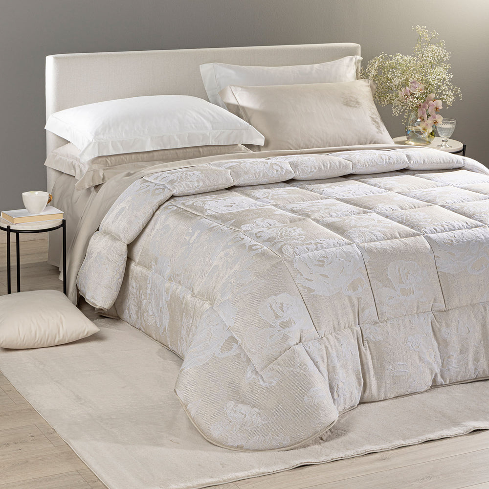 Trapunta Matrimoniale In Raso Jacquard Rosier - Caleffi