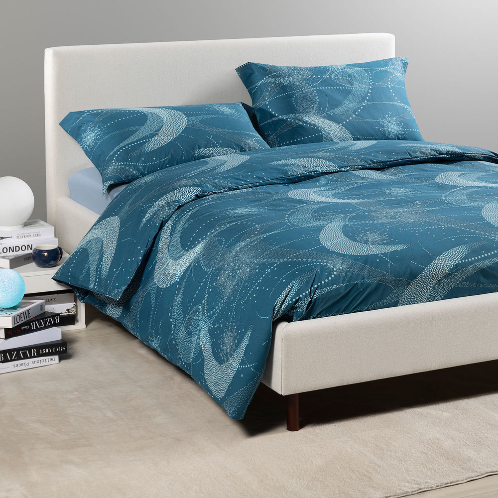 Completo Copripiumino Matrimoniale Bristol City Time Blu Notte 100% Cotone - Caleffi