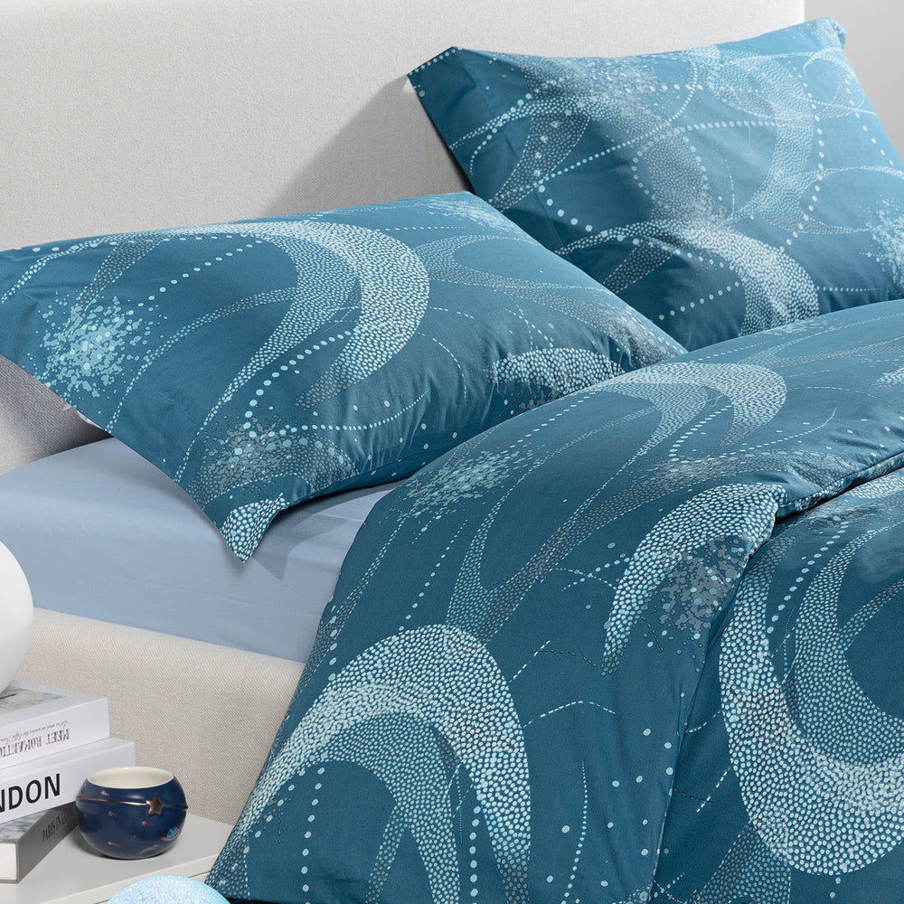 Completo Copripiumino Matrimoniale Bristol City Time Blu Notte 100% Cotone - Caleffi