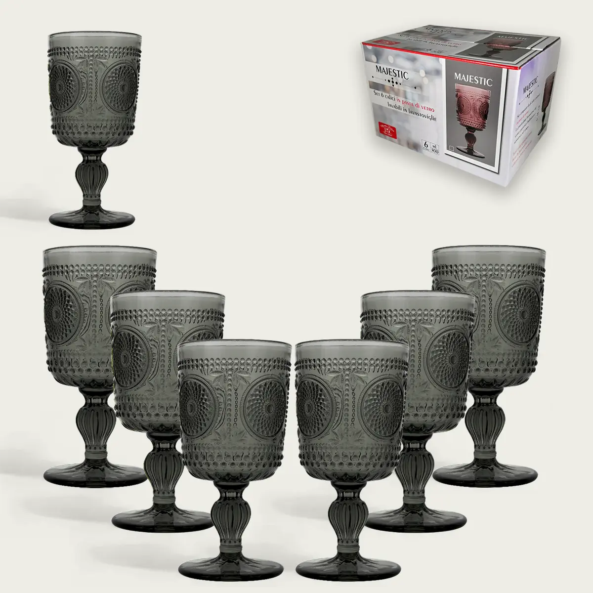 Set 6 Bicchieri/Calici Majestic Fumo - Arca