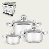 Set 3 Pentole Diamond 12/14/16 due manici in acciaio inox con coperchi - Arca
