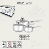 Set 3 Pentole Diamond 12/14/16 un manico in acciaio inox - Arca