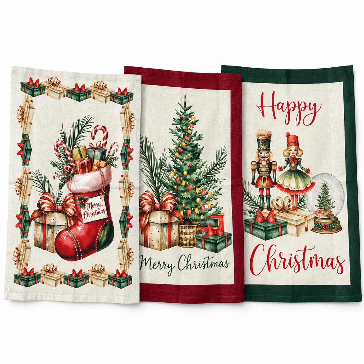 Set 3 Stofinacci Natalizi Fantasia Noel 100% Cotone - Linea Oro