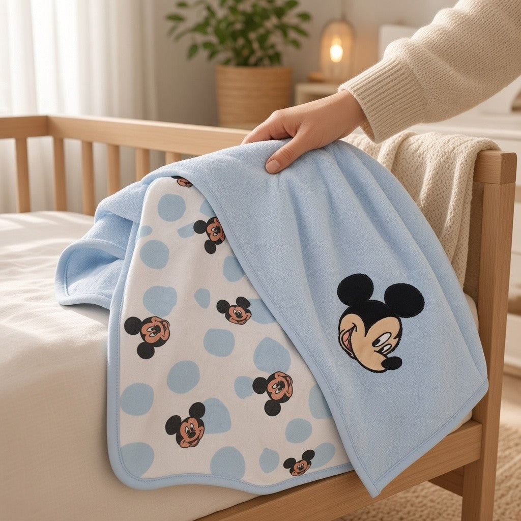 Copertina Mussola Baby Mickey & Minnie con Ricamo in Cotone e Bamboo - Disney