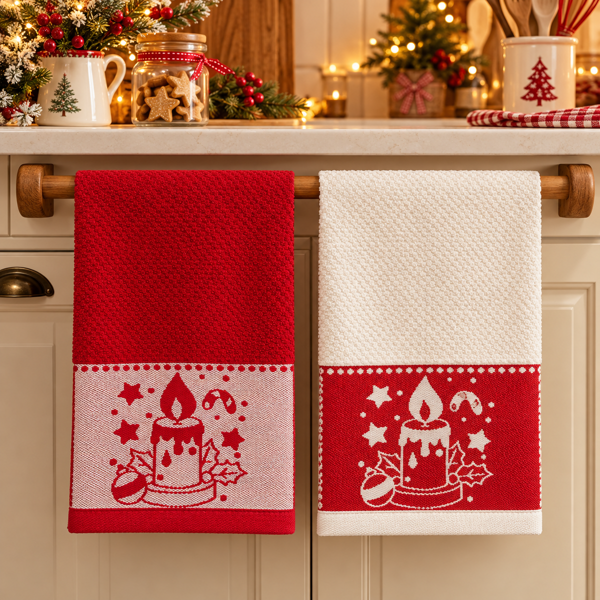 Coppia Strofinacci Natalizi Jacquard Finlandia Candela di Natale - Vingi