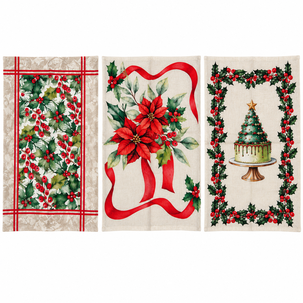 Set 3 Stofinacci Natalizi Fantasia Fiocco 100% Cotone - Linea Oro