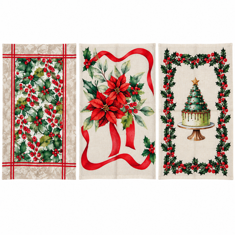 Set 3 Stofinacci Natalizi Fantasia Fiocco 100% Cotone - Linea Oro
