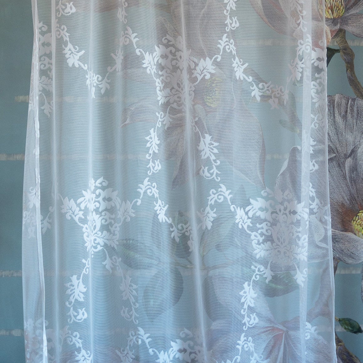 Tenda AURORA con lacci Atelier 17 trasparente shabby chic – tenda elegante per cucina e soggiorno