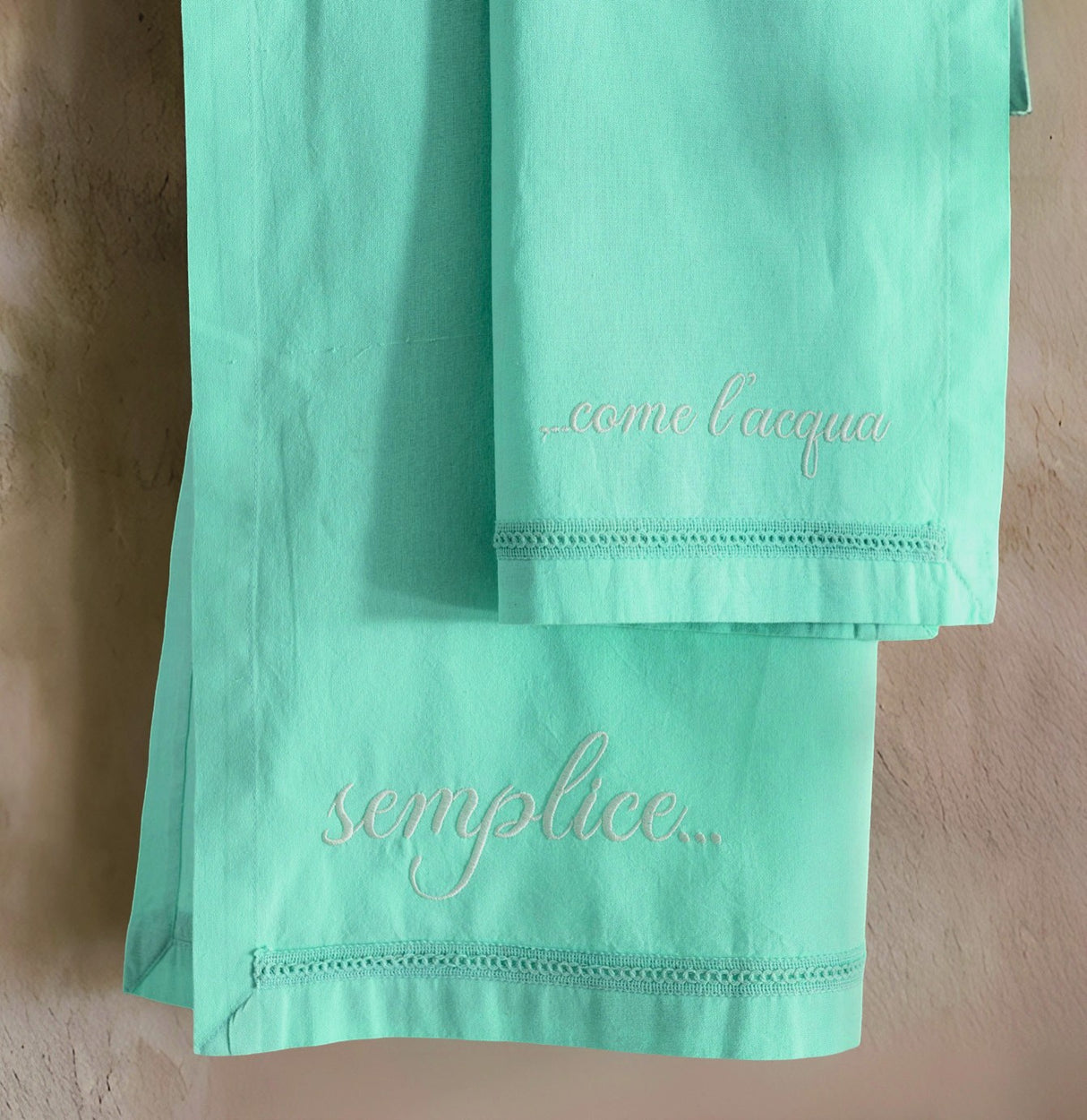 Set asciugamani Camilla L’Atelier17 1+1 cotone con ricamo e orlo a giorno 60x100 40x60