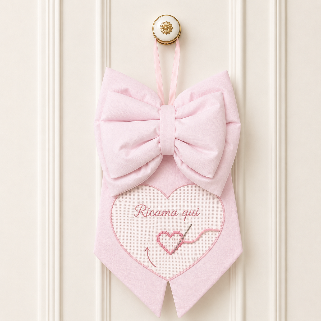 Fiocco Nascita con Cuore in Tela Aida - 100% cotone