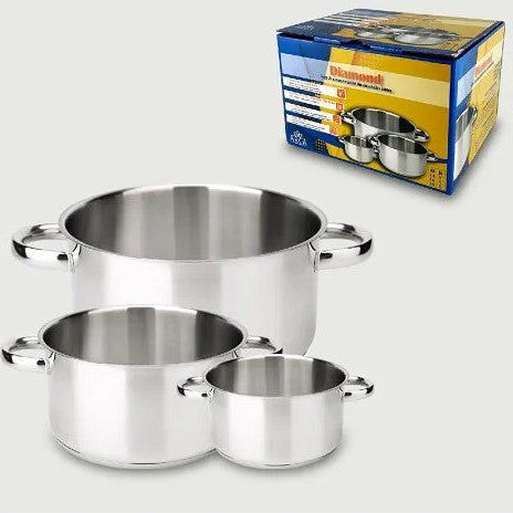 Set 3 Pentole Diamond 18/20/22 due manici in acciaio inox - Arca