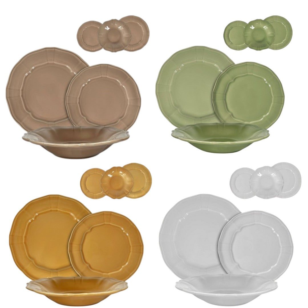 Tris Piatti BAROQUE colori OCRA/TORTORA/BIANCO/VERDE By Arca Italy