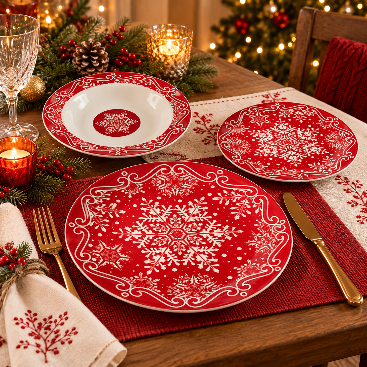 Servizio Piatti Natalizio 18pz Christmas Snowflakes - Vestiamo Casa