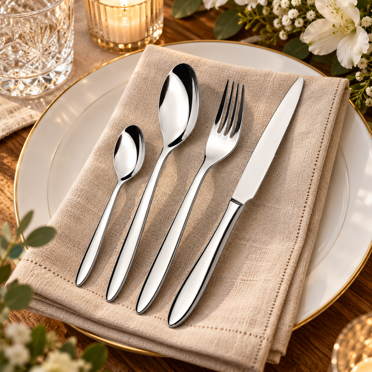Set 24 Posate Elena Acciaio Inox Lucido Nickel Free in Scatola Vetrina - Domus&Design