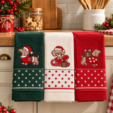 Set 3 Strofinacci Natalizi Pois Xmas Bassotti 100% Cotone - Vingi