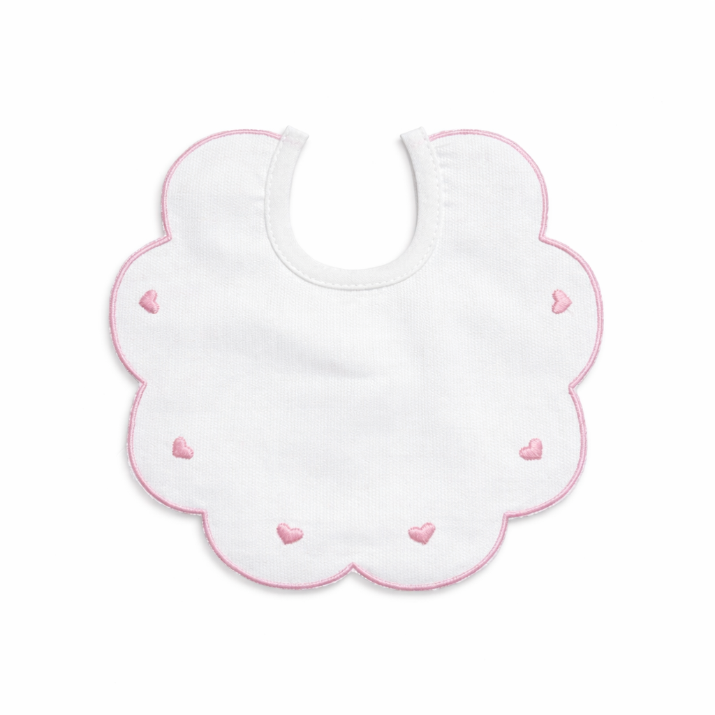 Bavaglino Neonato 193 Cuoricini Cotone Ricamato - Maestri Cotonieri Home