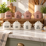 Barattolo in Ceramica con Manici e Coperchio per Zucchero, Caffè, Sale Fino o Grosso, 12,5x11xh13,5cm - Cucina&Cottura