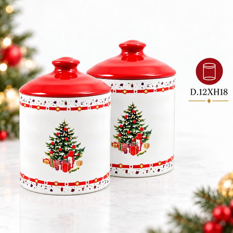 Set 2 Barattoli da Cucina Natalizi Christmas Tree 12Xh18cm - Arca