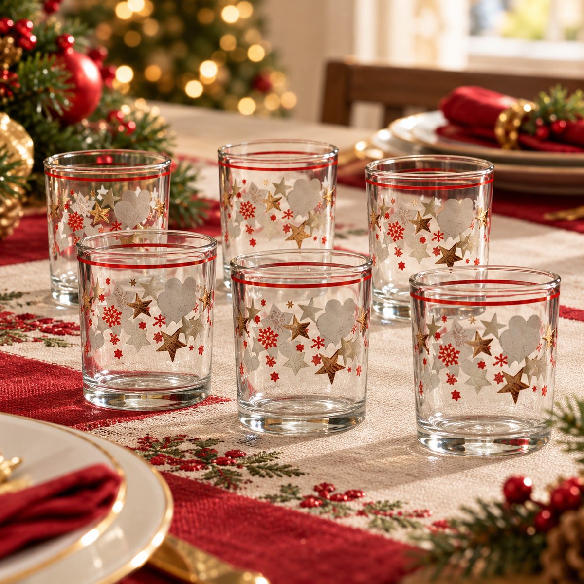 Set 6 Bicchieri Natalizi Alighieri Vintage in Vetro 250 ml - Gusto Casa