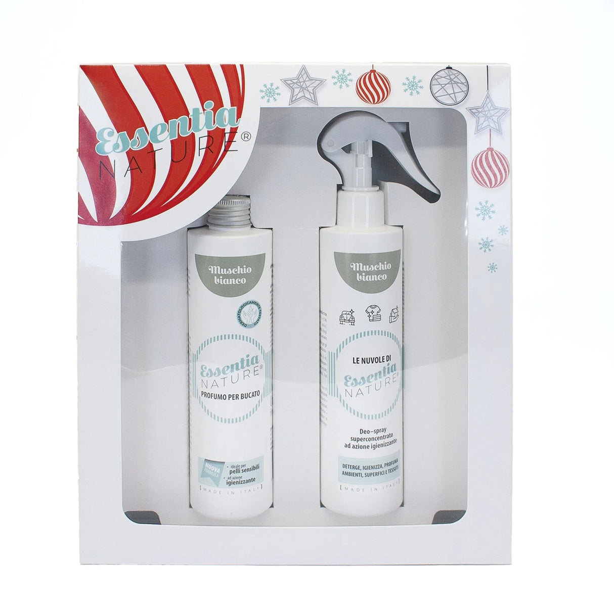 Gift Box Nuvole Spray Igienizzante profumato + Profumo Bucato 250 ml Muschio Bianco- Essentia