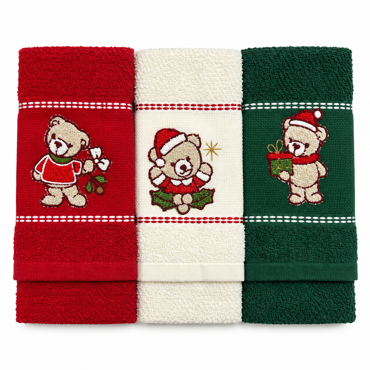 Set 3 Strofinacci Natalizi Etamine Xmas Orsetti 100% Cotone - Vingi